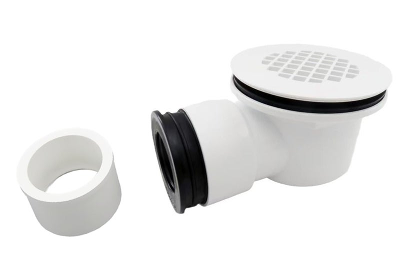 WAWO Low Profile Shower Drain Kit for 2” Side Outlet Shower Drain，with 1.5“ Adapter Match 1 1/2 Low Profile Drain，PVC Side Discharge Drain with Perforated Strainer - Image 1