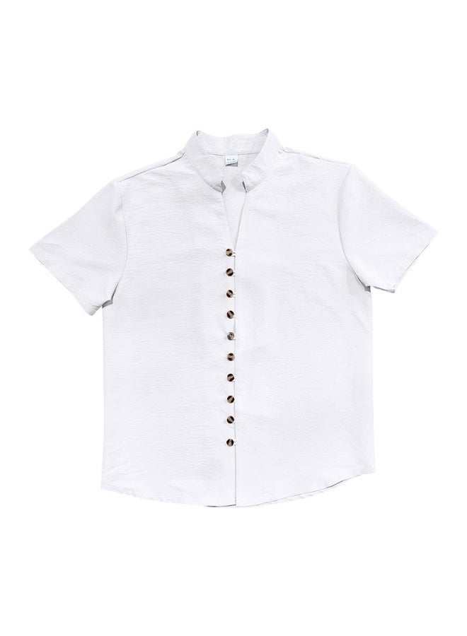 Men's Retro Linen Button-Up Short Sleeve Shirt Stand Collar Summer Casual Top Quality Material Comfortable Fit Male Model Shirt  - Image 2