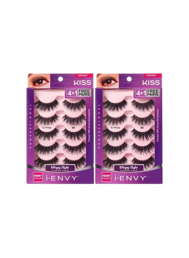 KISS iENVY by KISS So Wispy 08 Multi Pack 5 Pair Lashes Made of Premium Human Hair KPEM67 (2 Pack) Voluminous Wispy Style - Image 1