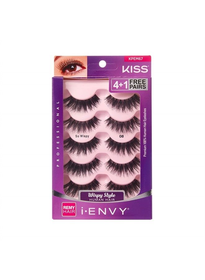 KISS iENVY by KISS So Wispy 08 Multi Pack 5 Pair Lashes Made of Premium Human Hair KPEM67 (2 Pack) Voluminous Wispy Style - Image 5