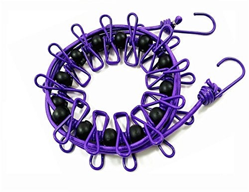 Starly Adjustable Elastic Clothesline with Clips and Positioning Balls Portable Retractable Windproof Laundry Hanging Rope for Travel Camping Indoor Use Anti-Skid Washing Line with Drawstring Bag Purple - Image 2