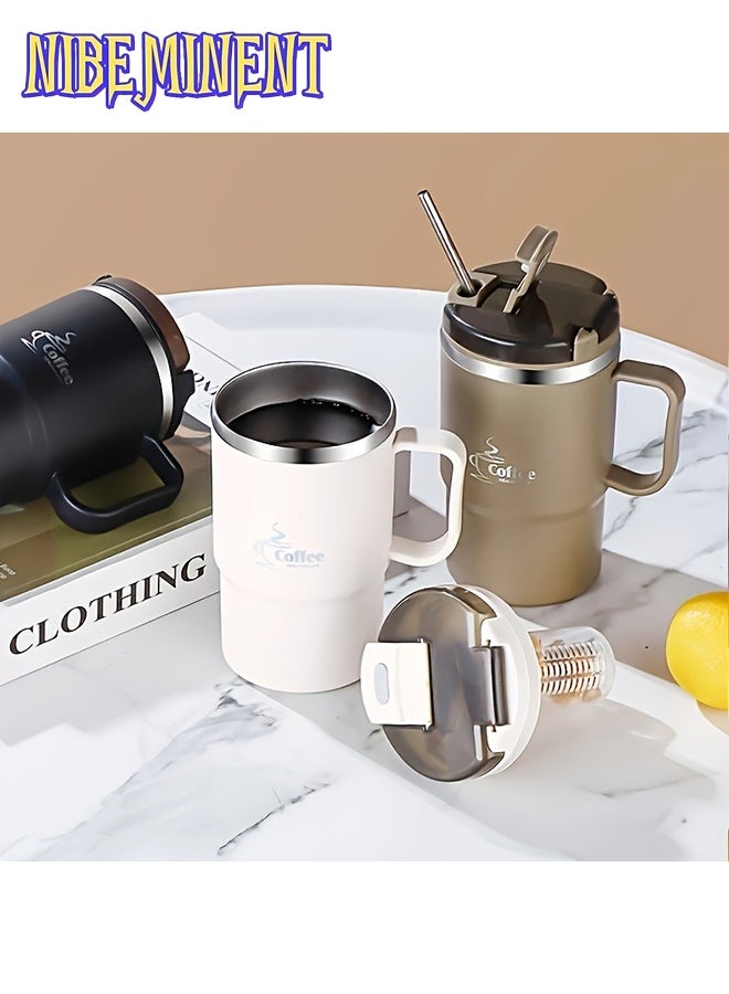 NIBEMINENT 19oz (approx. 550ml) stainless steel coffee mug with straw with spoon with tea divider, outdoor travel mug for cold and hot drinks, gifts for men and women  - Image 4