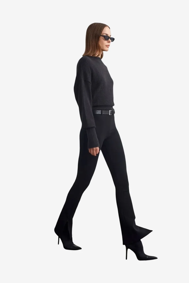 Dilvin Black DILVIN Belted Skinny Flare Pants for Women | Best Price UAE