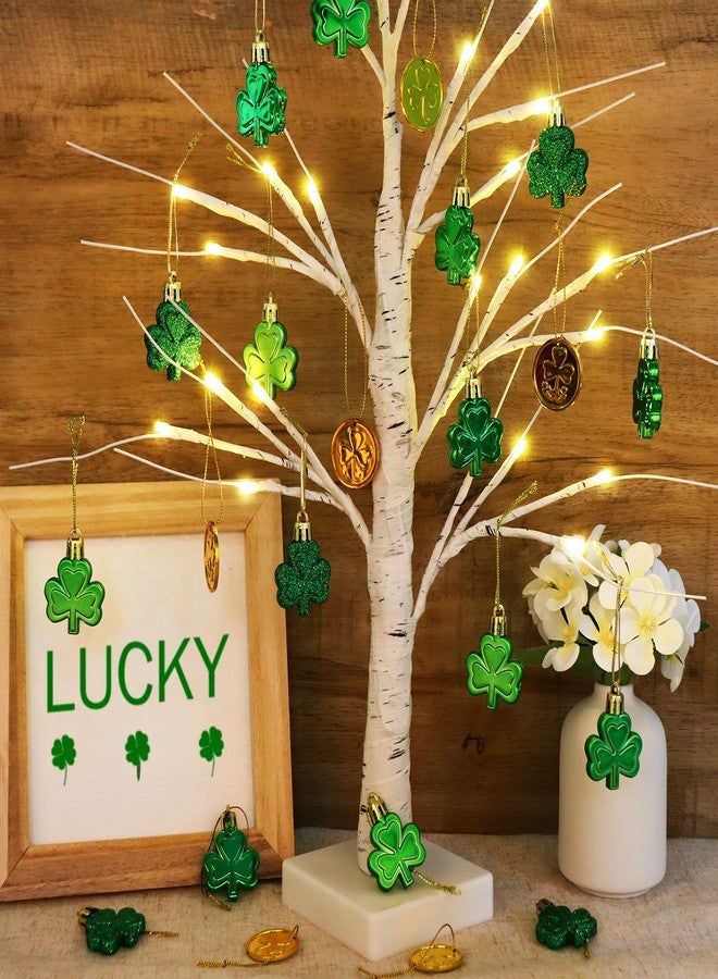 Bunny Chorus St. Patrick's Day Decorations: 23.2" Lighted Birch Tree with 36pcs Shamrock Ornaments & Gold Coins for Home, Table, Tree, Shop, Office, Fireplace - Image 1