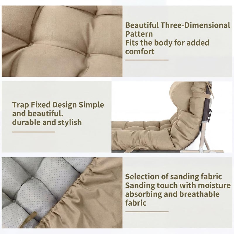 Tudomro 2 Pcs Light Camel 66'' Outdoor Chaise Lounge Cushion Waterproof Patio Lawn Pool Chaise Lounge Cushion with Headrest Pillow & Ties Weather Fade Resistant Replacement Longue Chair Pad - Image 4