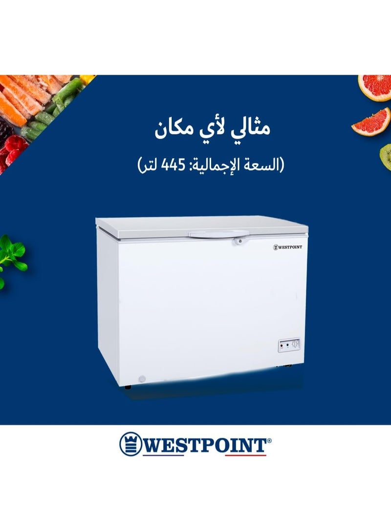 ويست بوينت WESTPOINT Chest Freezer Gross 450L Nett 345L Single Door PCM Inner Lock Wheels Lamp 3 Baskets Drain Cap Refrigerant White HxWxD 82x127.5x74 cms One Year warranty-WBXN-4519EWGL 220 W WBXN-4519EWGL white - Image 3