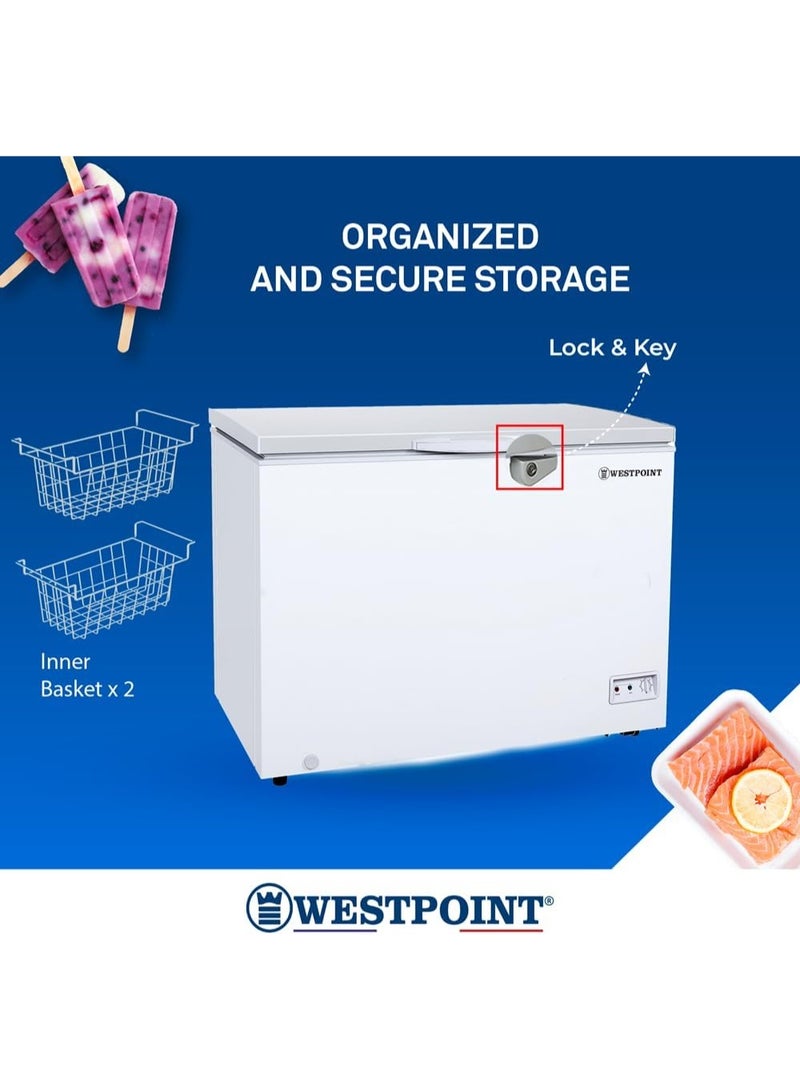 ويست بوينت WESTPOINT Chest Freezer Gross 450L Nett 345L Single Door PCM Inner Lock Wheels Lamp 3 Baskets Drain Cap Refrigerant White HxWxD 82x127.5x74 cms One Year warranty-WBXN-4519EWGL 220 W WBXN-4519EWGL white - Image 5