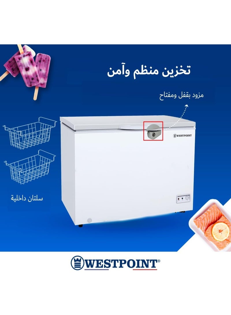 ويست بوينت WESTPOINT Chest Freezer Gross 450L Nett 345L Single Door PCM Inner Lock Wheels Lamp 3 Baskets Drain Cap Refrigerant White HxWxD 82x127.5x74 cms One Year warranty-WBXN-4519EWGL 220 W WBXN-4519EWGL white - Image 4