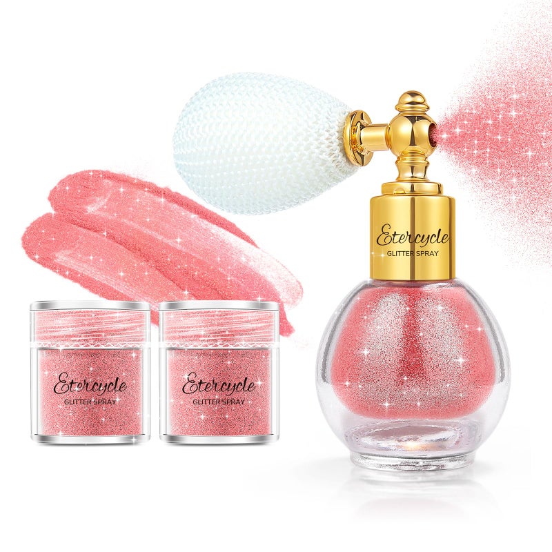 Etercycle Fine Body Glitter, Pink Hair Body Glitter Spray Beautiful Face Makeup Glitter, Cute High Gloss Cosmetic Shimmer Hairspray Shiny Fabric Glitter Spray for Clothing Stage Festival Rave Prom - Image 1