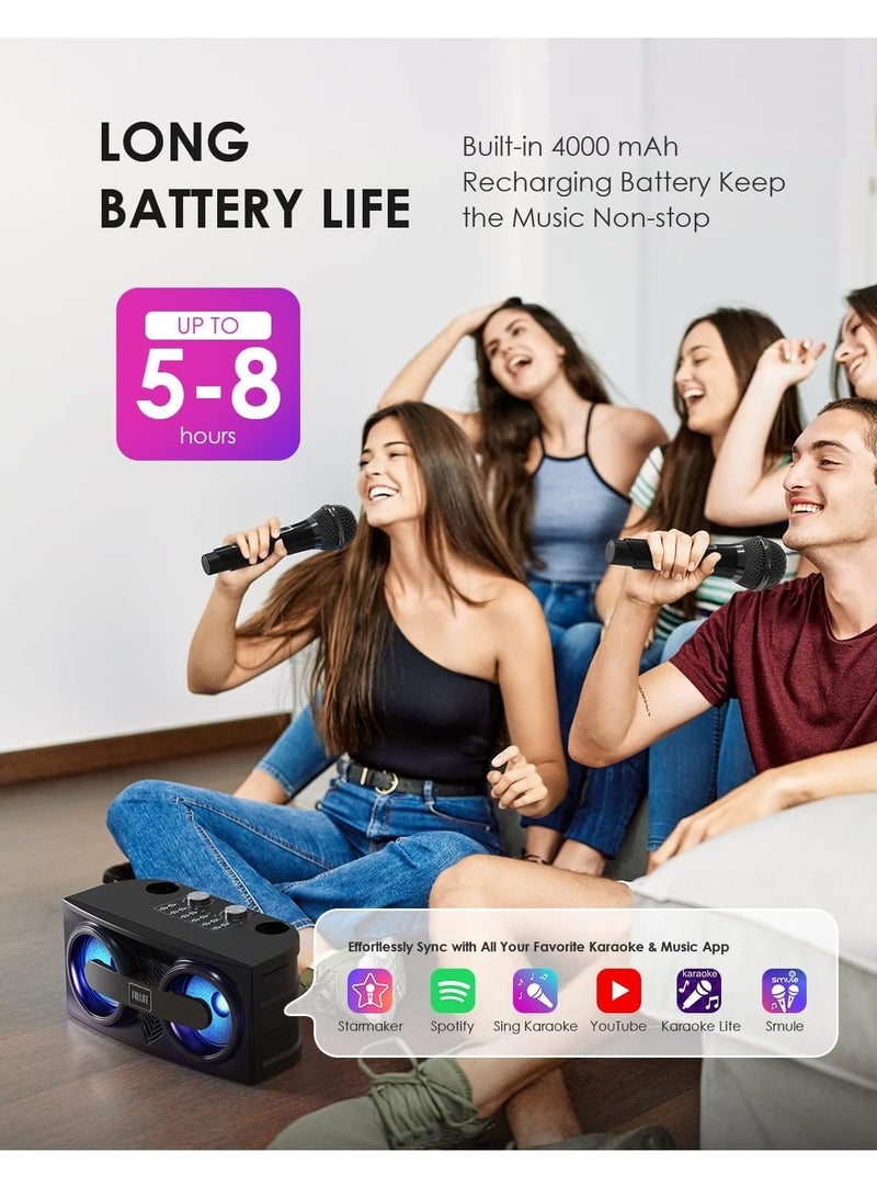 سمارت بيري M25 Bluetooth PA Speaker System with 2 UHF Wireless Microphones – Portable Karaoke Machine for Adults  Kids, LED Light, Echo, Bass Adjustment, Vocal Cut for Home  Outdoor Parties - Image 3