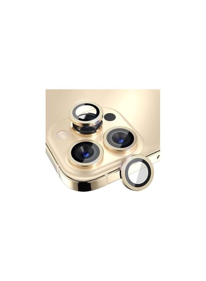 بروماس واقي عدسة الكاميرا 3 قطع لهاتف iPhone 13 Pro/ 13 Pro Max مع غطاء كاميرا زجاجي عالي الدقة 9H مضاد للخدش مصنوع من سبائك الألومنيوم، ذهبي صحراوي - Image 1