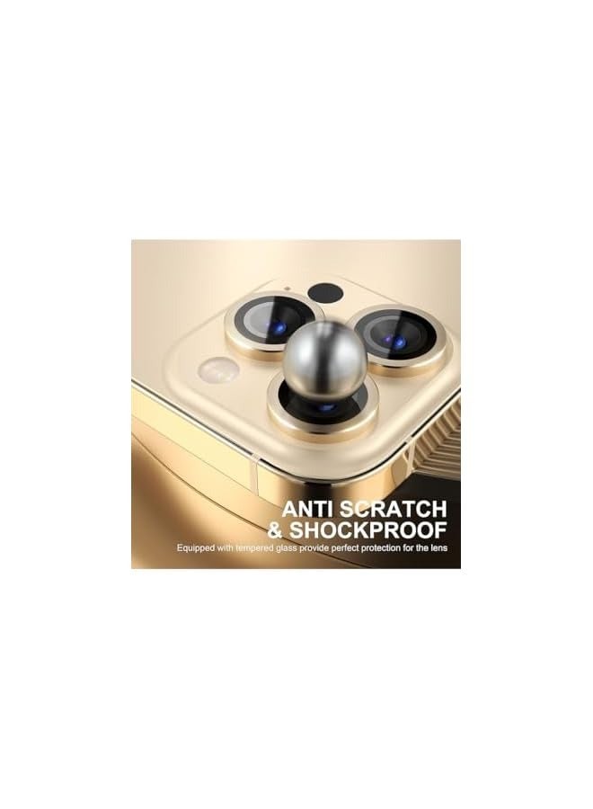 بروماس واقي عدسة الكاميرا 3 قطع لهاتف iPhone 13 Pro/ 13 Pro Max مع غطاء كاميرا زجاجي عالي الدقة 9H مضاد للخدش مصنوع من سبائك الألومنيوم، ذهبي صحراوي - Image 2