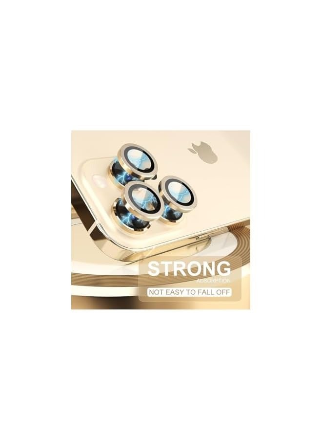 بروماس واقي عدسة الكاميرا 3 قطع لهاتف iPhone 13 Pro/ 13 Pro Max مع غطاء كاميرا زجاجي عالي الدقة 9H مضاد للخدش مصنوع من سبائك الألومنيوم، ذهبي صحراوي - Image 3