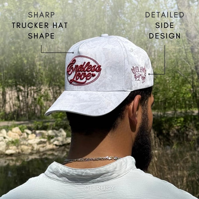 CITRUSY Vintage Fashion Trucker Hat | Men & Women | Embroidered Western Trendy Baseball Caps | Country Cute for Cowgirls & Cowboys | Camo Red Pink Cotton | Snapback Hat (Endless Love | White Camo) - Image 5