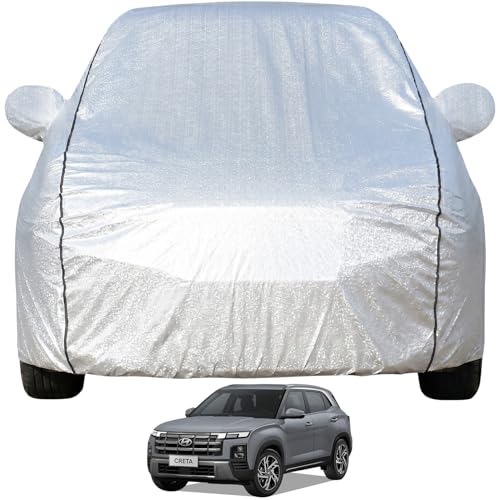 Pivalo Car Cover for Hyundai Creta All Model & Years (2015-2026) 100% Waterproof with Mirror Pockets, Triple Stitched Bottom Elastic Dustproof Full Body Protection (Heat & UV Resistant, Silver) - Image 1