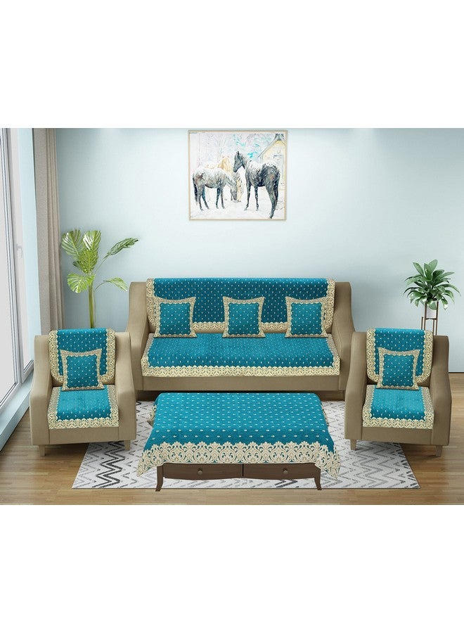 SAWNA HOMES مجموعة أغطية أرائك مطبوعة من SAWNA HOMES مكونة من 5 مقاعد مع وسائد + أغطية طاولات، 3،1،1 مقعد 10 قطع، مقعد فردي، أزرق سماوي (عبوة من 12) - Image 1