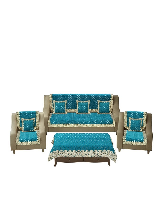 SAWNA HOMES مجموعة أغطية أرائك مطبوعة من SAWNA HOMES مكونة من 5 مقاعد مع وسائد + أغطية طاولات، 3،1،1 مقعد 10 قطع، مقعد فردي، أزرق سماوي (عبوة من 12) - Image 2