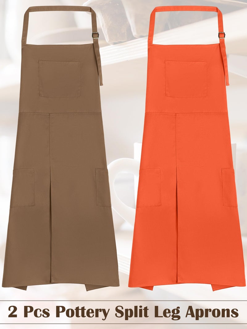Breathffy 2 Pcs Pottery Aprons Split Leg Adjustable Ceramics Apron with 3 Pockets Pottery Supplies for Adults Ceramic Lovers(Terracotta, Brown) - Image 3