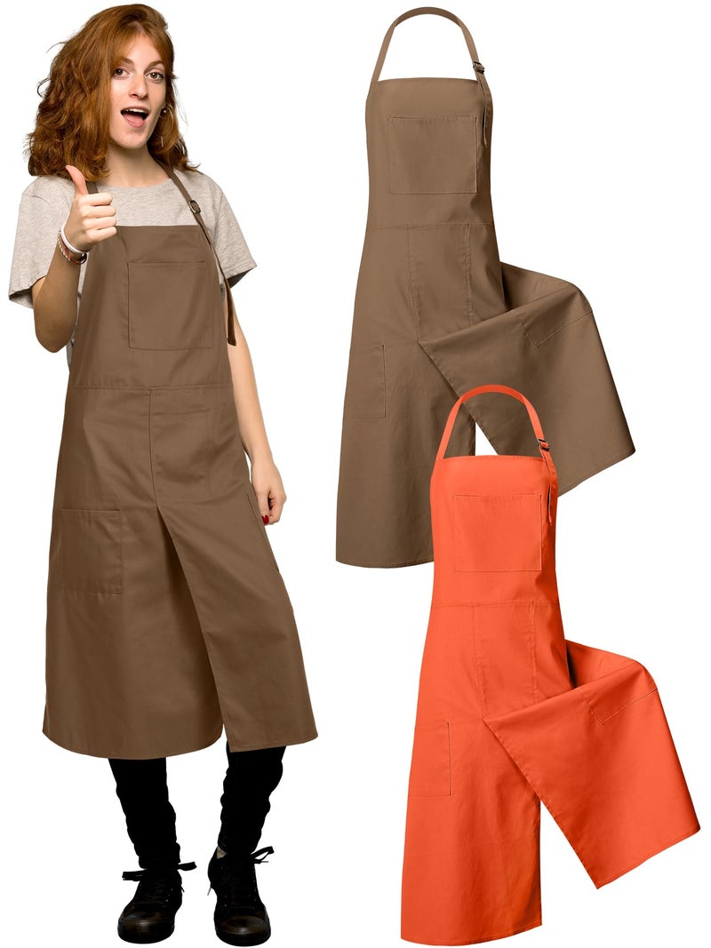 Breathffy 2 Pcs Pottery Aprons Split Leg Adjustable Ceramics Apron with 3 Pockets Pottery Supplies for Adults Ceramic Lovers(Terracotta, Brown) - Image 1