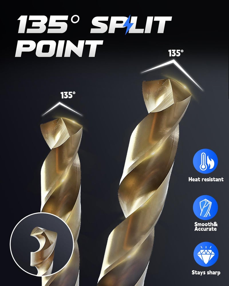 COMOWARE Cobalt Drill Bit Set- 1/2" M42 High Speed Steel Twist Jobber Length for Hardened Metal, Stainless Steel, Cast Iron and Wood Plastic - Image 4