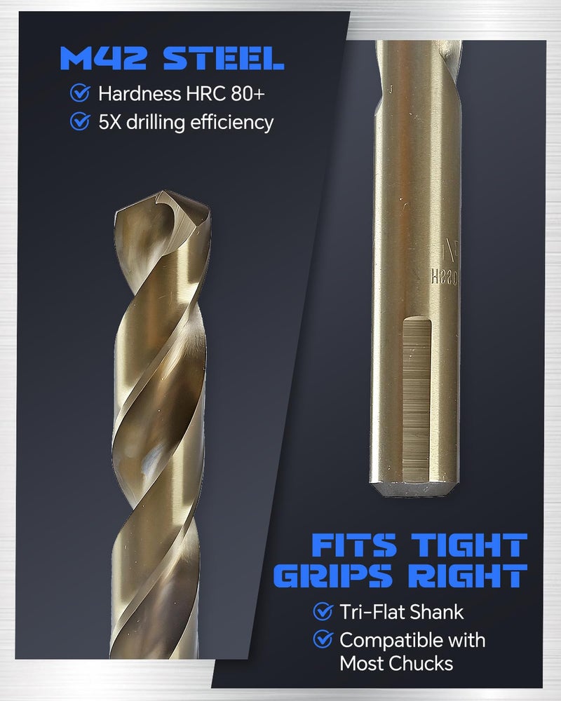 COMOWARE Cobalt Drill Bit Set- 1/2" M42 High Speed Steel Twist Jobber Length for Hardened Metal, Stainless Steel, Cast Iron and Wood Plastic - Image 5