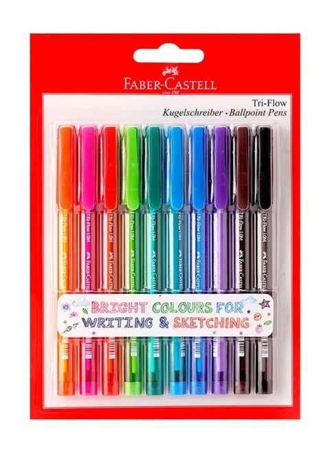 10-Piece Ink-Flow Color Ball Pen Set (1.0MM) Multicolour