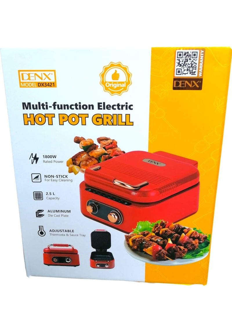 Denx 1800W 2.5L Multifunction Electric Grill with Adjustable Thermostat and Sauce Tray - Image 4