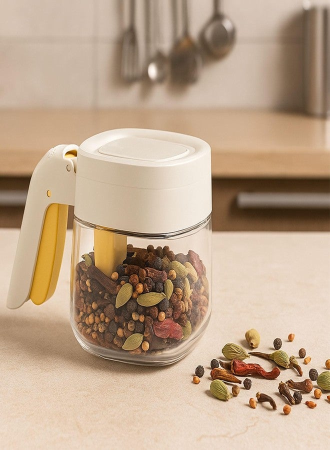 TASKHOUSE Airtight Lid Spice Jar with Handle & Spoon Kitchen Container for Sugar, Salt, Masala (White, Pack of 1) - Image 4