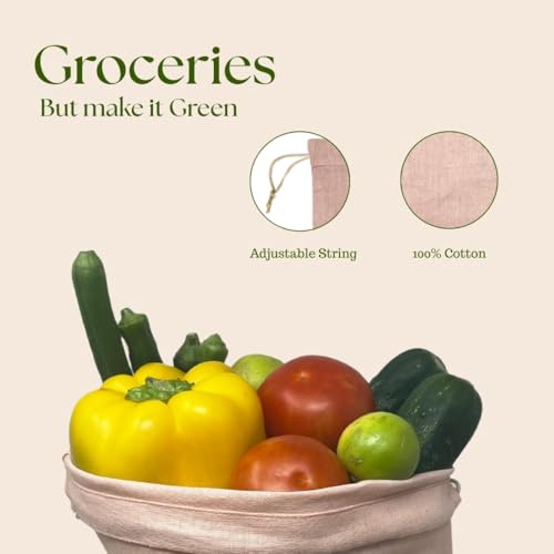 Ivillage Cotton Vegetable Bags (Set of 5) Fridge Storage Bag for Vegetables, Fruits Storage Pouches for Refrigerator, Durable & Reusable Drawstring Pouch for Sabji/Vegetables Storage Bag - Image 4