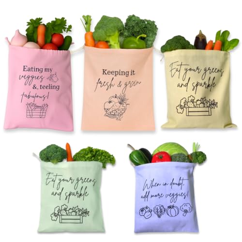 Ivillage Cotton Vegetable Bags (Set of 5) Fridge Storage Bag for Vegetables, Fruits Storage Pouches for Refrigerator, Durable & Reusable Drawstring Pouch for Sabji/Vegetables Storage Bag - Image 1