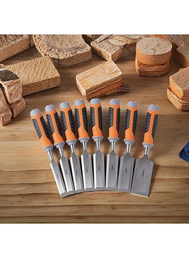 1 4 3 4 1 Inch 4 Piece Woodworking Chisel Set Heavy Duty Tri Color TPR Plastic Comfortable Non Slip Grip Handle Knock Resistant Tail Pin CR V High Hardness Blade 62 HRC Suitable For All Wood - Image 1