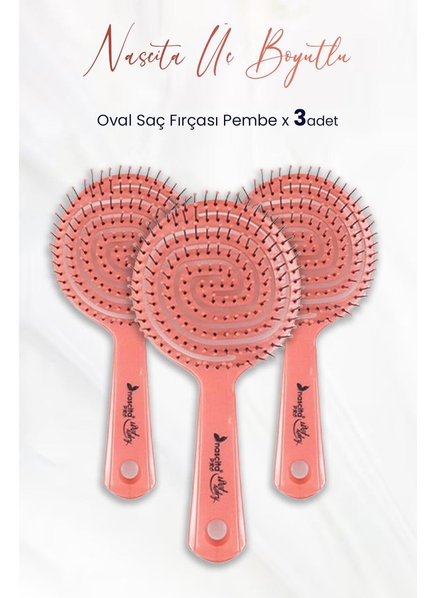 Nascita Three Dimensional Oval Hair Brush Pink x 3 Pcs 