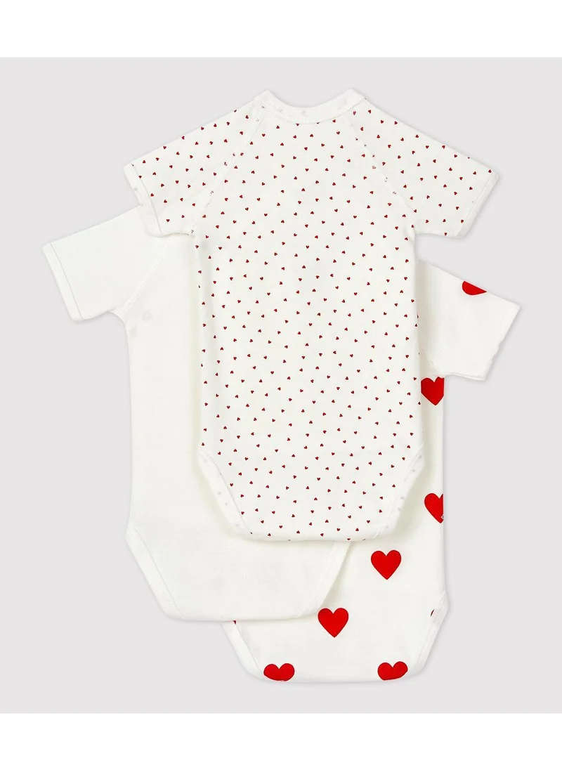 Petit Bateau Babies' heart patterned short-sleeved wrapover cotton bodysuits - 3-Pack