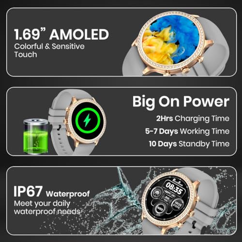 PunnkFunnk Genquella Smartwatch for Women with Bluetooth Calling, 1.69" HD Touchscreen, Heart Rate SpO2 Sleep Tracker, 100+ Sports Modes, IP67 Fitness Watch for Android iPhone(Grey) - Image 2