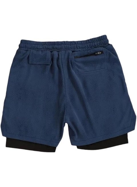 Gym Shorts for Men, Men's Activewear Running Shorts,Drawstring Gym Shorts Men, 2 Layer Loose Athletic Shorts with 4 Pockets (Medium, Navy Blue)