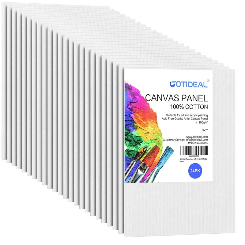 GOTIDEAL Canvases for Painting 5x7 inch of 24 Professional Primed White Blank Flat Canvas Panels 100 Cotton Artist Canvas Boards for Acrylics Painting Oil Watercolor Tempera