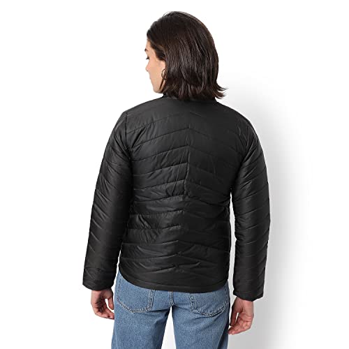 Campus Sutra Women Black Puffer Regular Fit Bomber Jacket For Winter Wear | Standing Collar | Full Sleeve | Zipper | Casual Jacket For Woman & Girl | Western Stylish Jacket For Women - Image 3