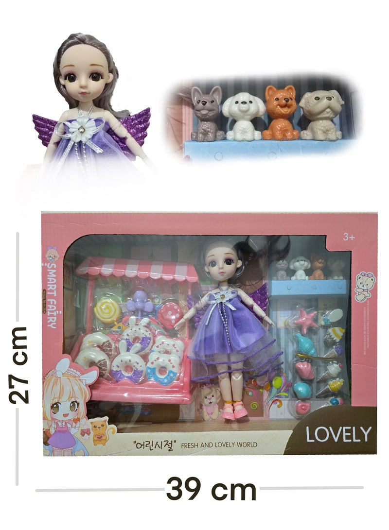 لافلي دمية مرنة جميلة مع فساتين عصرية وإكسسوارات رائعة للفتيات، مجموعة لعب دمى التظاهر المثالية للأطفال الصغارمع ملحقات اضافية