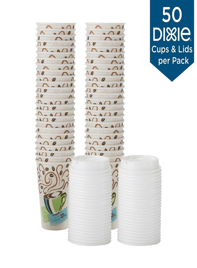 Dixie PerfecTouch Paper Hot Cups and Lids Combo, 10 oz, Multicolor, 50 Cups/Lids/Pack - Image 3