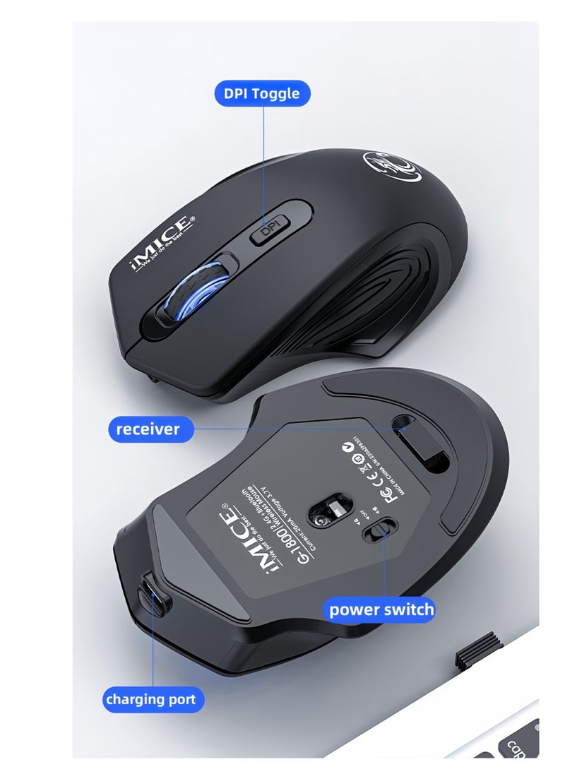 iMice Wireless Mouse, TYPE-C Rechargeable Wireless Mouse, Silent Office And Game Mouse, 3-Speed DPI Adjustment, Ergonomic Optical Portable Mouse For Laptops Android Windows Mac OS, Black  - Image 4