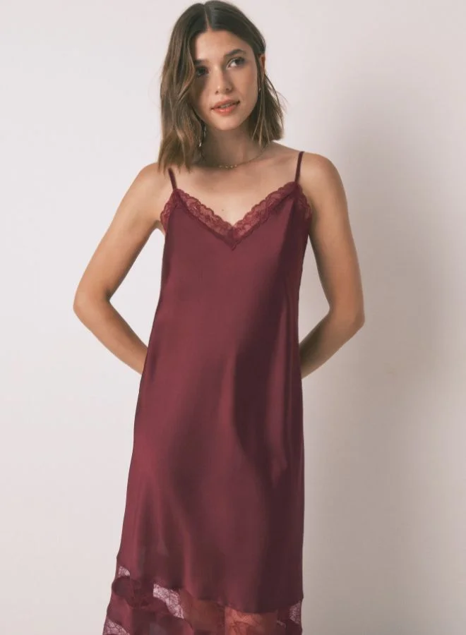 women'secret Long Nightgown Wine Lace Nightgown