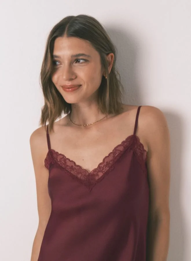 women'secret Long Nightgown Wine Lace Nightgown