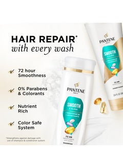 Pantene Pantene PRO-V Smooth & Sleek Shampoo + Conditioner, Dual Pack, Shampoo 12oz/Conditioner 10.4oz  - Image 2