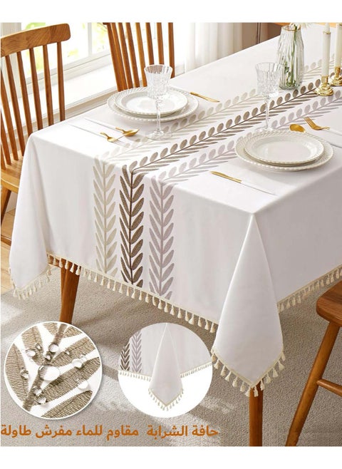 Tablecloth Rectangle Table Cloth with Tassels Wrinkle Free Table Cover for Kitchen, Dining, Outdoor 140 x 180 cm