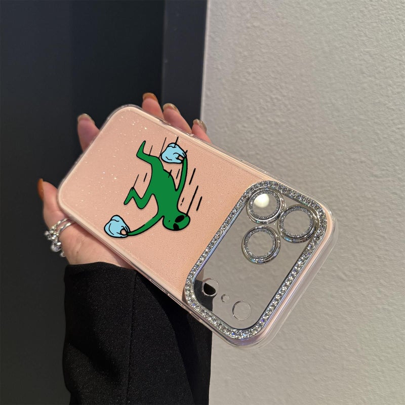 غطاء حماية لهاتف iPhone 15 Pro Max، لون أبيض مرصع بأحجار الراين اللامعة، مضاد للبقع ومتين. - Image 4