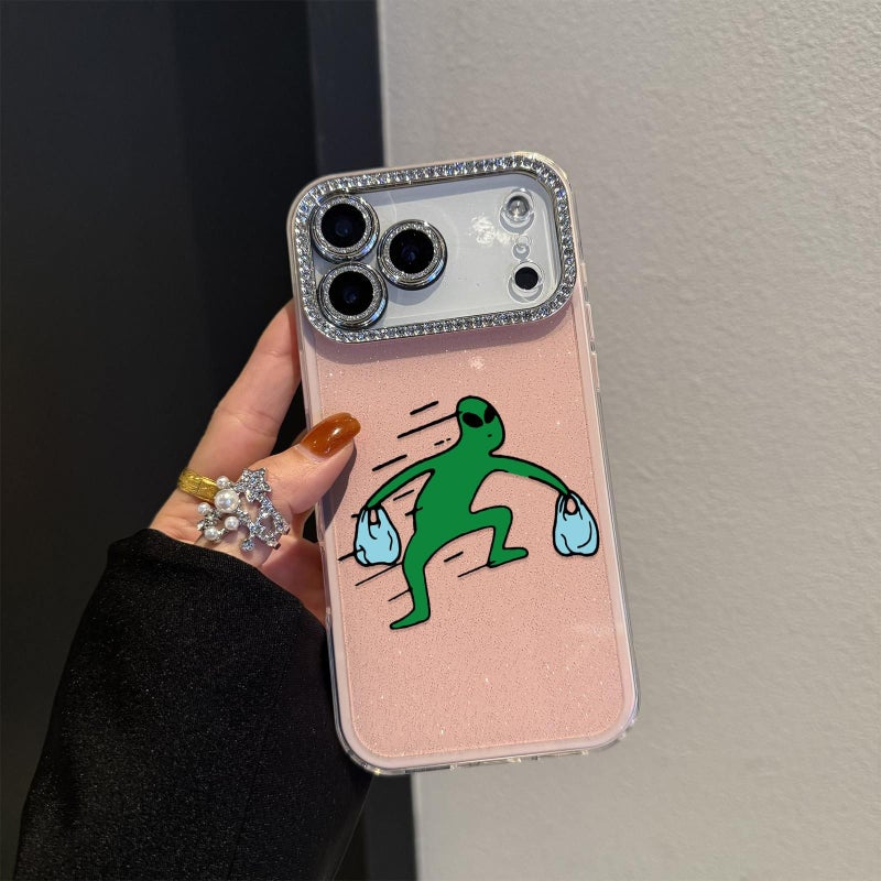 غطاء حماية لهاتف iPhone 15 Pro Max، لون أبيض مرصع بأحجار الراين اللامعة، مضاد للبقع ومتين. - Image 3