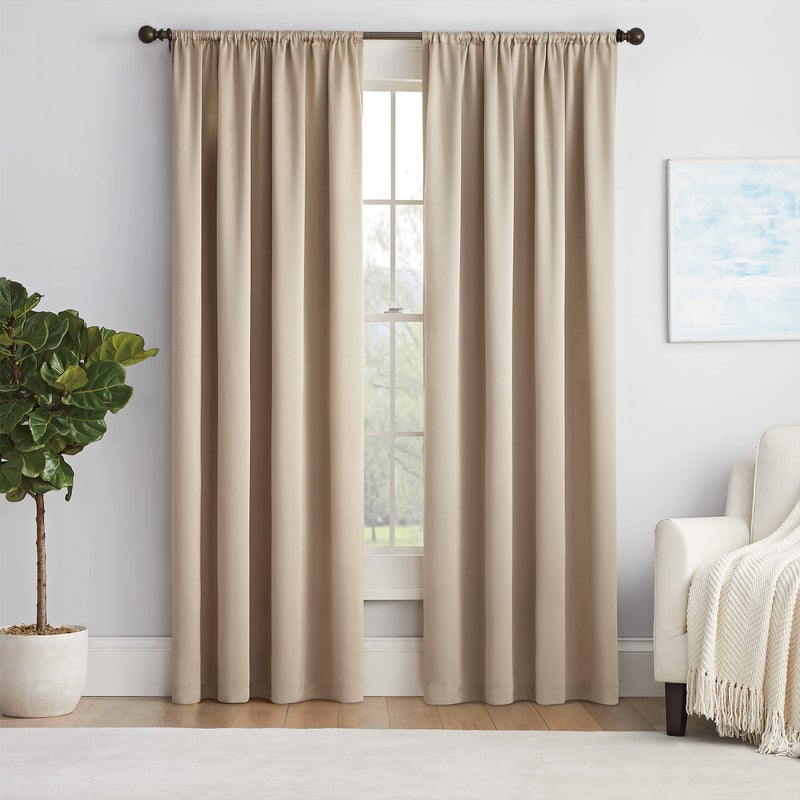 ECLIPSE Solid Thermapanel Modern Room Darkening Rod Pocket Window Curtain for Bedroom (1 Panel), 54" x 84", Taupe - Image 2