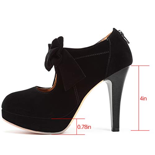 Mostrin Black Closed Toe Heels for Women with Bow Mary Jane Platform Pumps Dress Shoes Sexy High Heel for Prom Dance Size 8 - Image 5