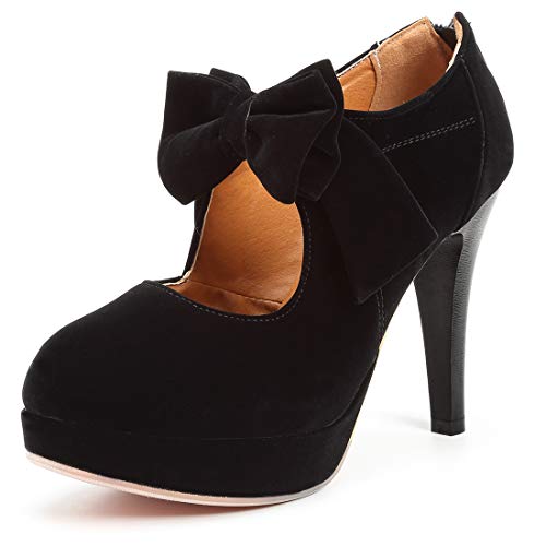 Mostrin Black Closed Toe Heels for Women with Bow Mary Jane Platform Pumps Dress Shoes Sexy High Heel for Prom Dance Size 8 - Image 1