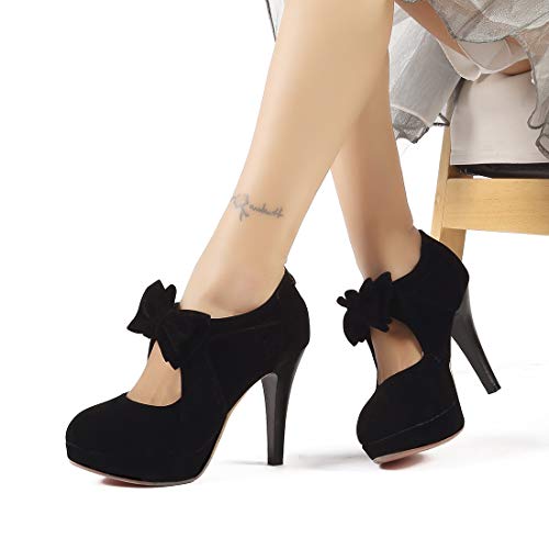 Mostrin Black Closed Toe Heels for Women with Bow Mary Jane Platform Pumps Dress Shoes Sexy High Heel for Prom Dance Size 8 - Image 2